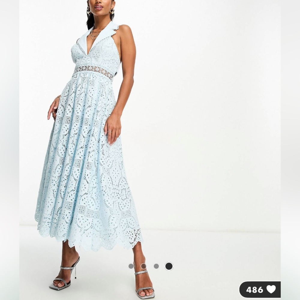 NWT ASOS Lace Light blue halter neck dress Petite 6 Small midi Bridal party